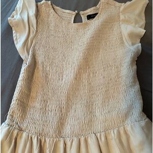 Casual Flutter Short Sleeve Crew Neck Smocked Elastic Waist Tiered Midi